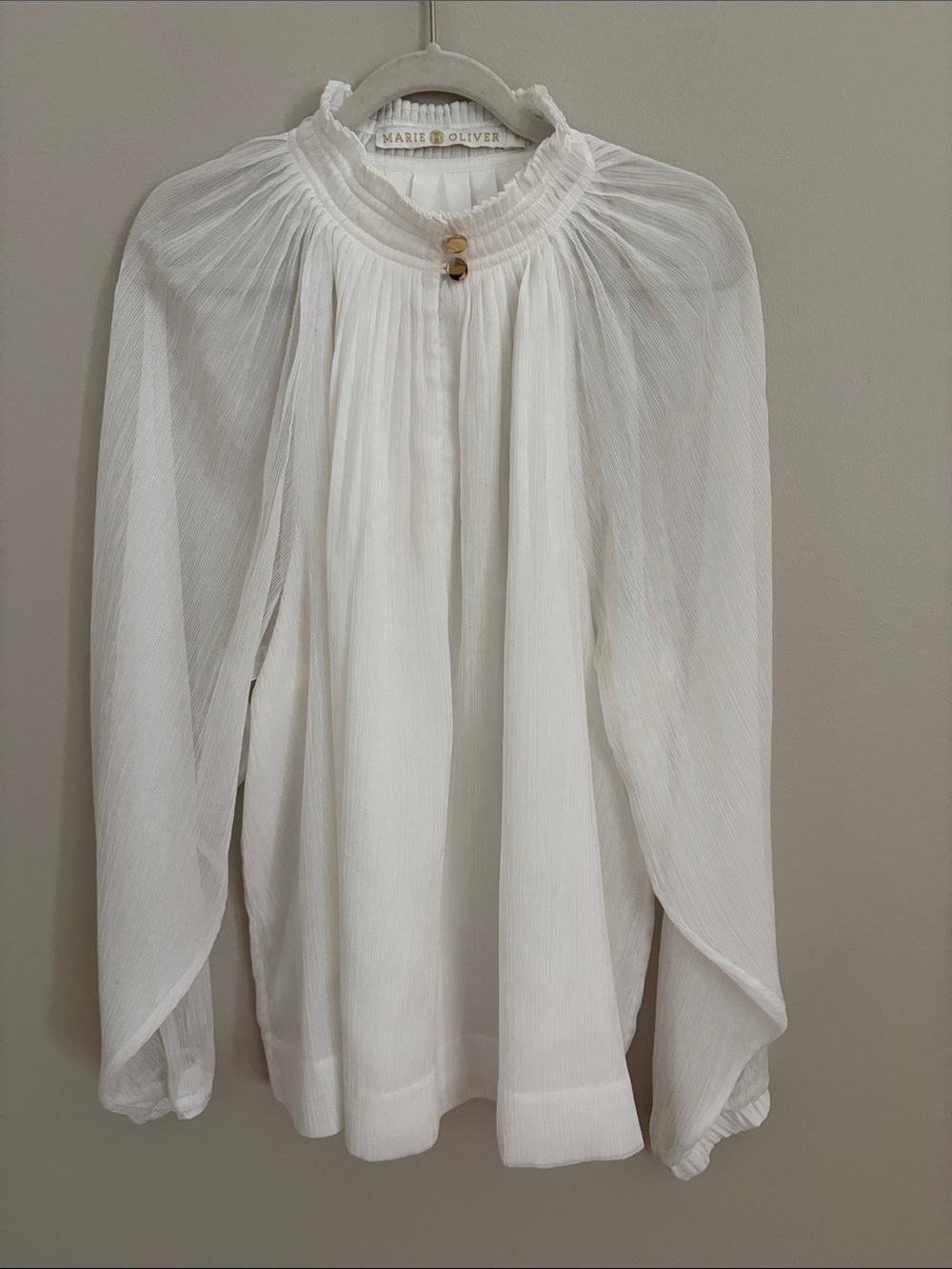 Marie Oliver Cream Pleated Ruffled-Neck Blouse